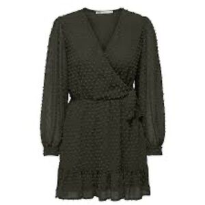 Tiva Swiss Dot Long Sleeve Green Faux-Wrap Mini Dress, size 2